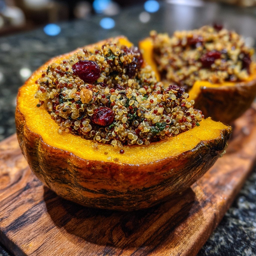Gefüllter Kürbiskürbis Quinoa Cranberries