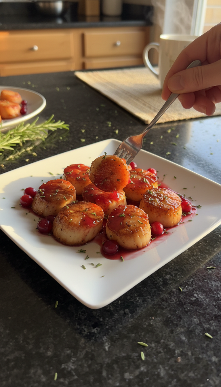 Mit Cranberry Glasierte Gebratene Jakobsmuscheln​