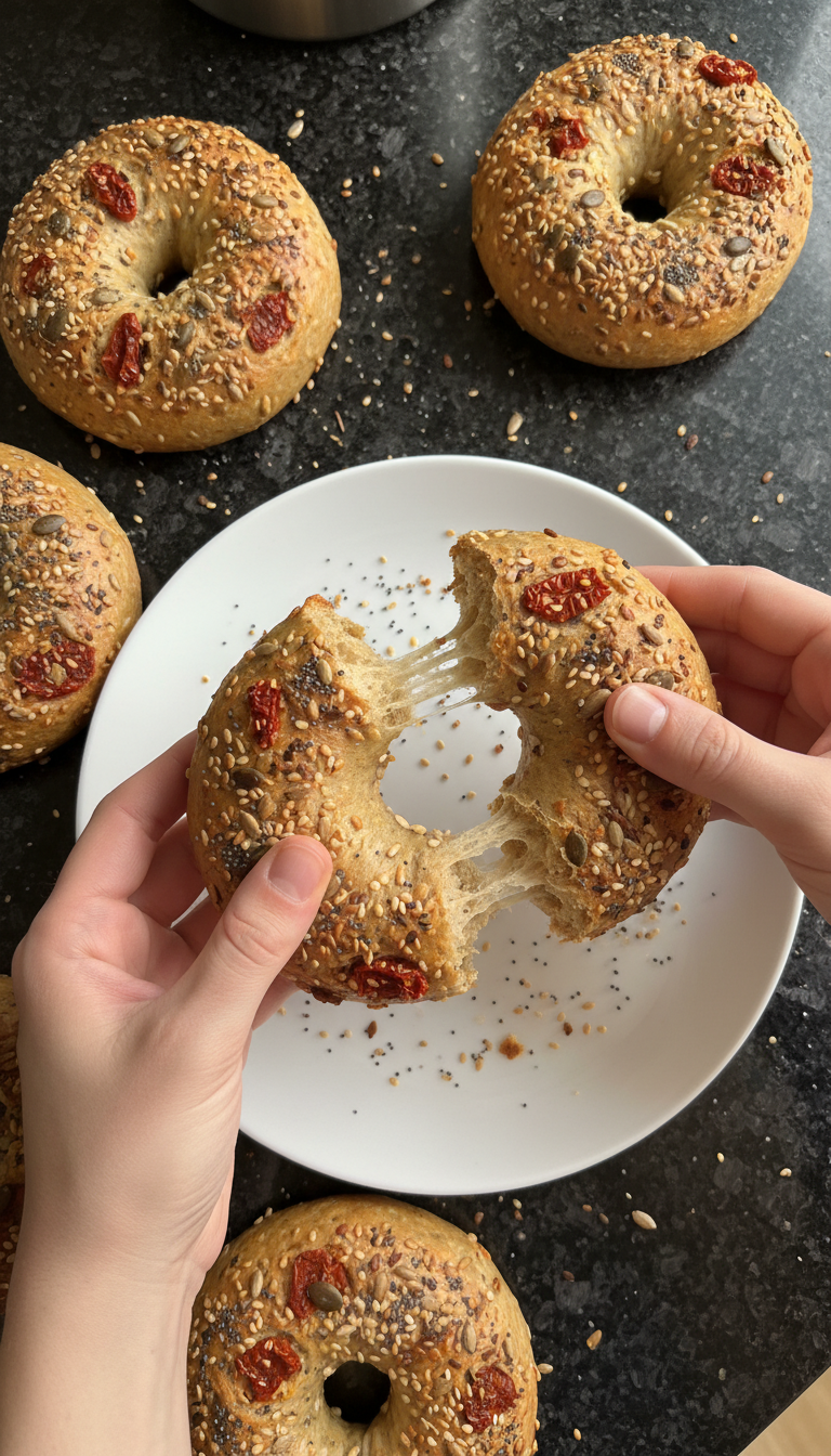 Getrocknete Tomaten Protein Bagels