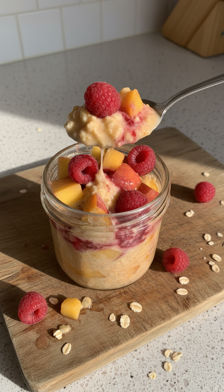 Pfirsich Melba Overnight Oats