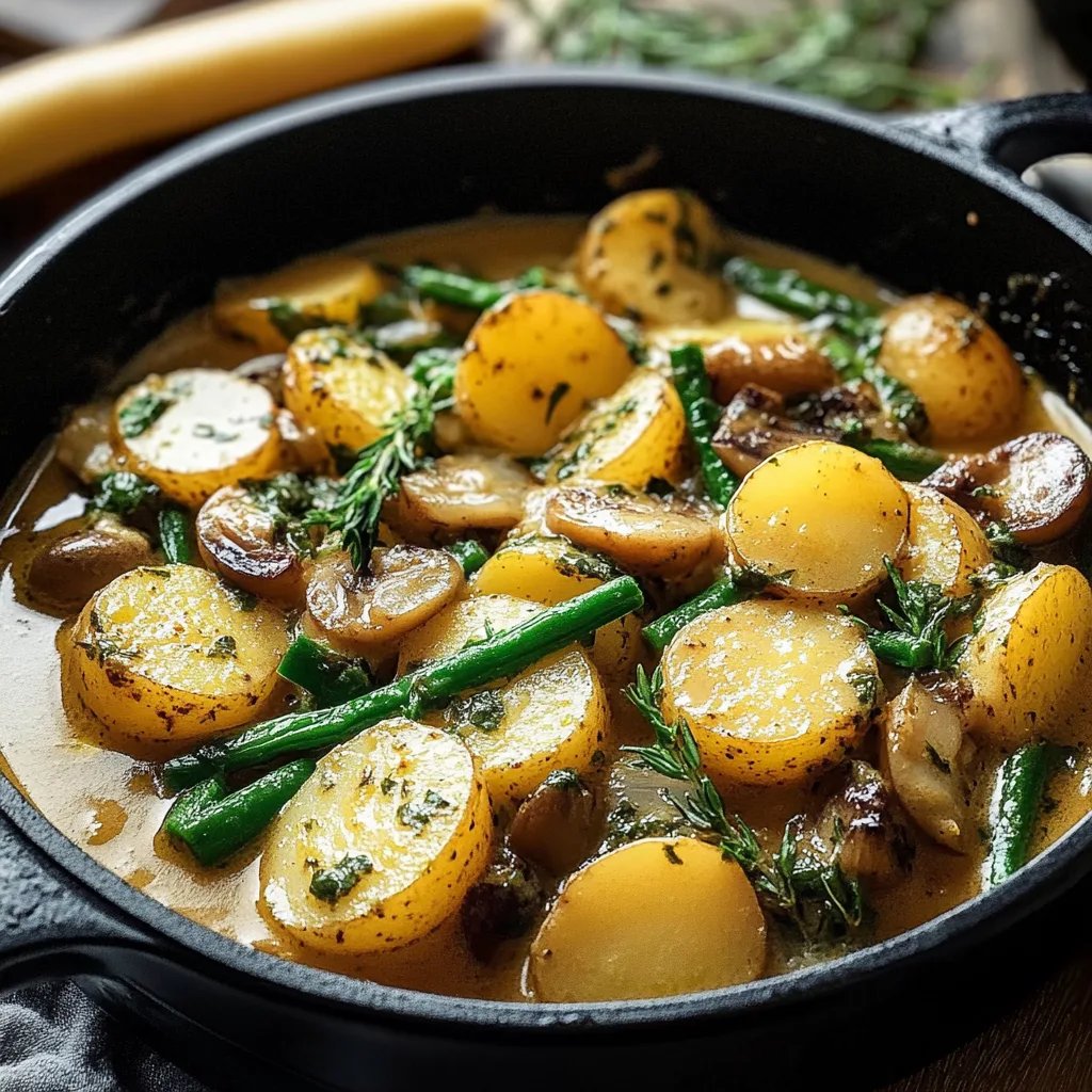 Kartoffel-Pilz-Pfanne mit grünen Bohnen