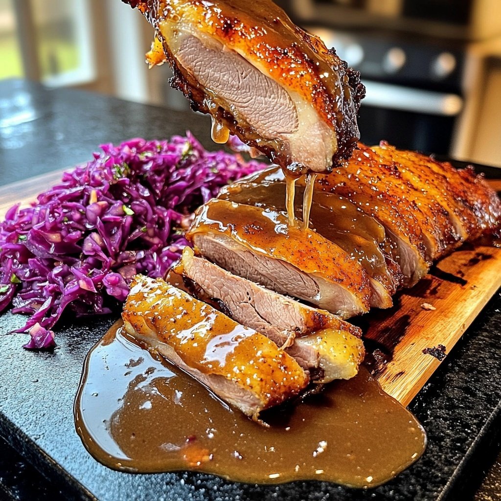 Knusprige Ente mit Apfelrotkohl