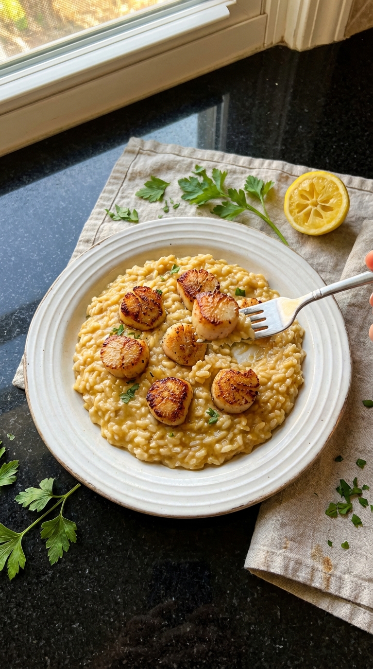 Gebratene Jakobsmuscheln auf Risotto​