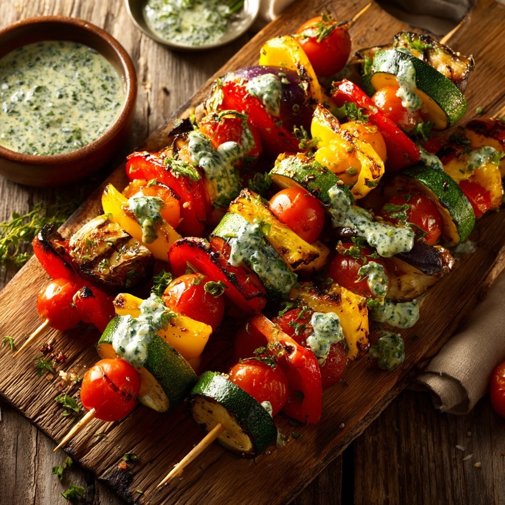 Gegrillte Gemüsespieße mit Soße