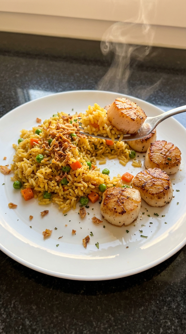 Herzhafte Jakobsmuscheln mit Gebratenem Reis​