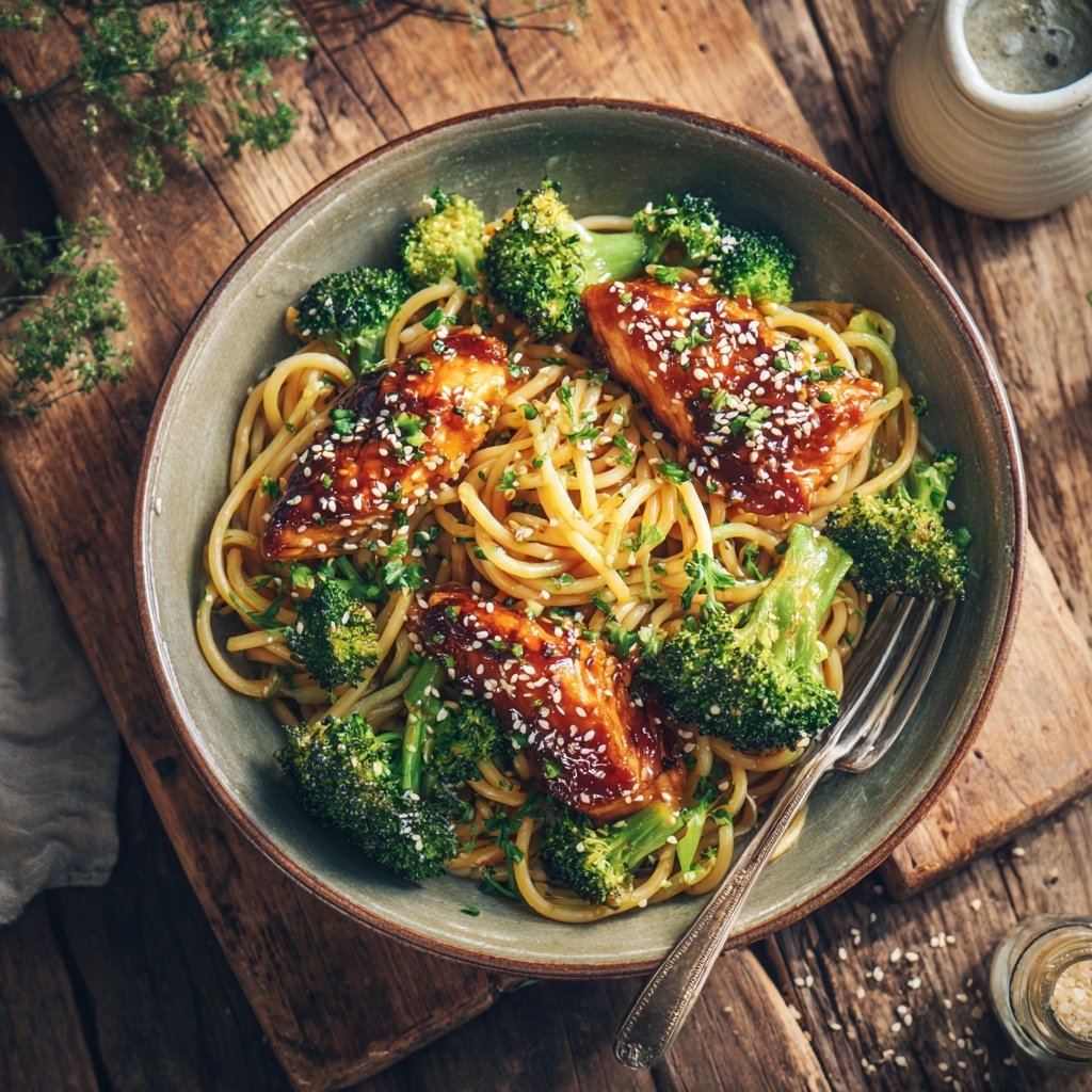 Teriyaki Lachs Brokkoli Pasta