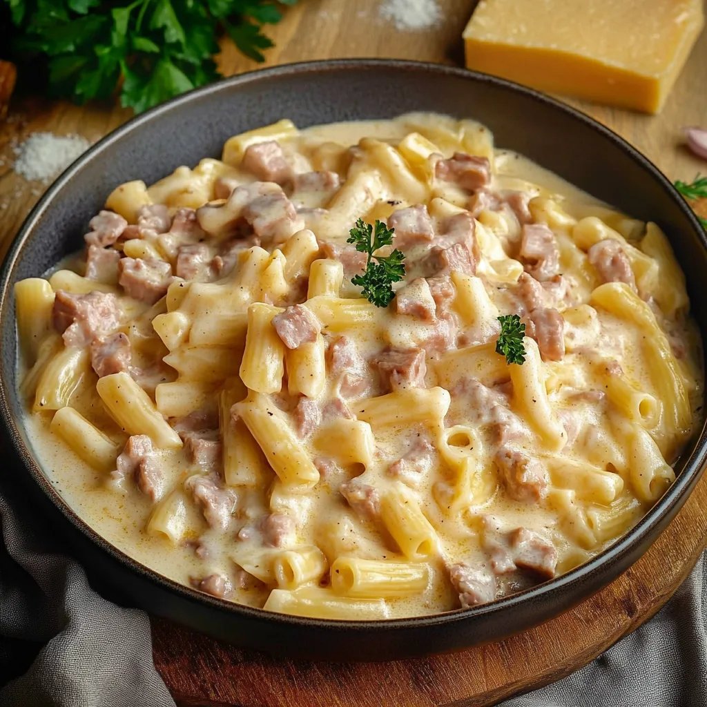 Nudeln in Käse Schinken Sauce