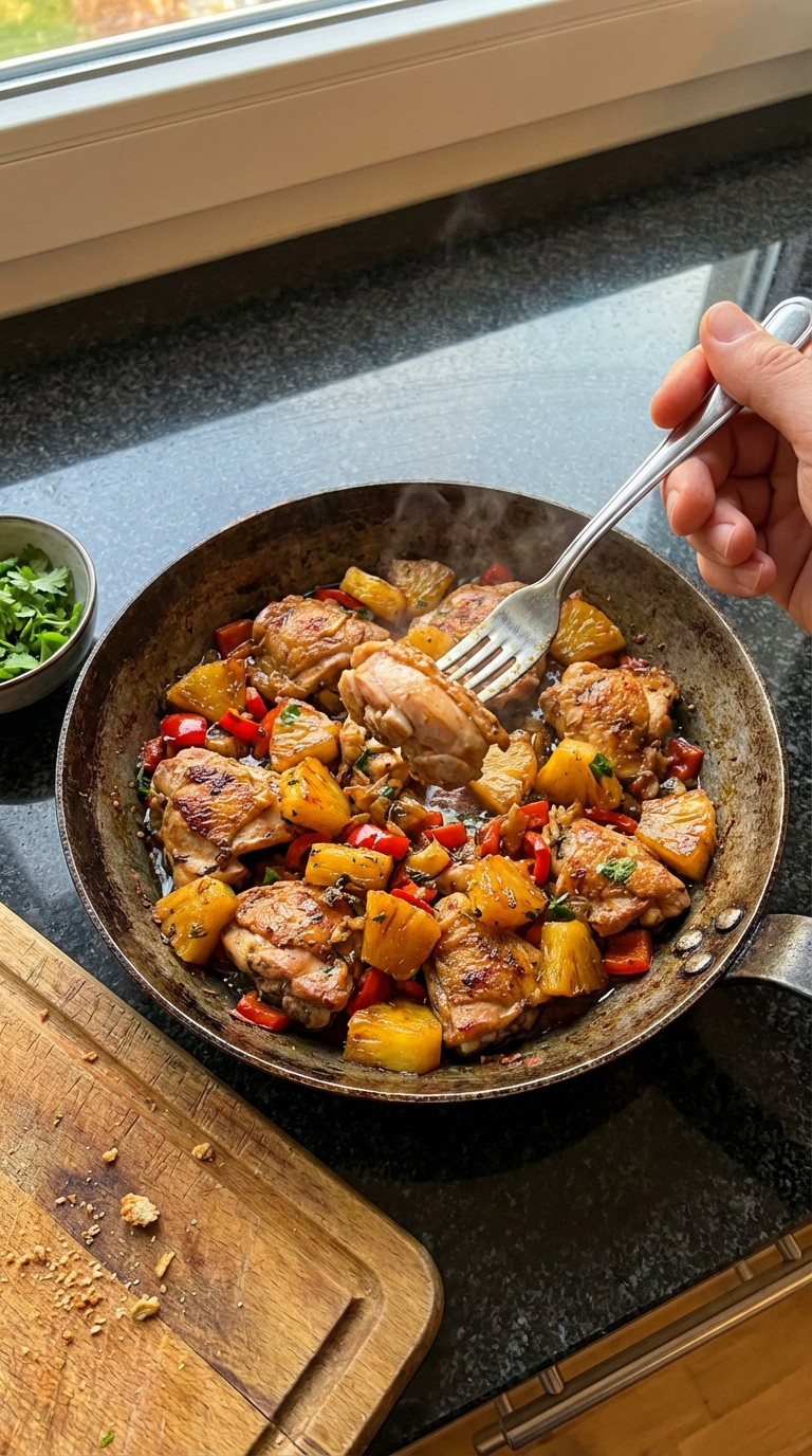 Scharfe Ananas Hähnchen Pfanne