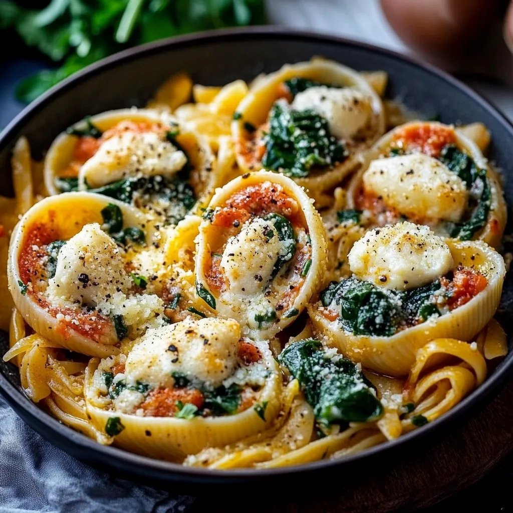 Einfache gefüllte Muschelnudeln mit Spinat und Ricotta